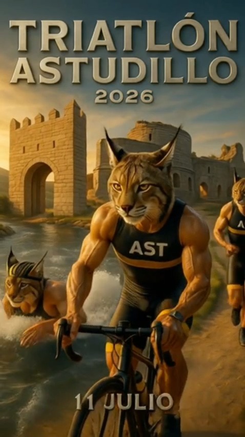En Astudillo, la resiliencia no es solo un valor: es una forma de vida.
Este 2026 celebramos 27 ediciones de nuestro Triatlón, un evento que ha sobrevivido a cambios, crisis y transformaciones del deporte popular. A pesar de los tiempos que corren, seguimos aquí: firmes, adaptándonos, evolucionando.

Como el lince ibérico, recién reintroducido en nuestro entorno, que vuelve a caminar con determinación por estas tierras. Un animal que estuvo al borde de desaparecer, pero que hoy representa la fuerza de lo que se niega a rendirse. Su regreso es un símbolo. Nuestra continuidad, también.

En 2026, el Triatlón de Astudillo vuelve a rugir.
Y lo hará con la misma energía que el lince cuando recupera su territorio: con elegancia, coraje y la voluntad de perdurar.

Porque aquí, competir no es solo correr, nadar o pedalear.
Aquí competimos por algo más grande: mantener vivas las tradiciones, el espíritu deportivo y el orgullo de un pueblo que siempre vuelve más fuerte.

Triatlón Astudillo 2026.
Volvemos. Más salvajes. Más nuestros que nunca.

In Astudillo, resilience is more than a value: it is a way of life.
In 2026, we celebrate 27 editions of our Triathlon, an event that has endured challenges, changes, and difficult times. Despite everything, we are still here—steady, adaptive, and evolving.

Just like the Iberian lynx, recently reintroduced into our region, reclaiming these lands with determination. A species once on the brink of disappearing, now a symbol of strength and survival. Its return is symbolic. Our continuity is too.

In 2026, the Astudillo Triathlon will roar again.
And it will do so with the same spirit as the lynx reclaiming its territory: with elegance, courage, and the will to endure.

Because here, competing is not just about swimming, cycling, or running.
Here, we compete for something bigger: keeping traditions alive, protecting our sporting identity, and honoring the resilience of a community that always comes back stronger.

Astudillo Triathlon 2026.
We return. Wilder. Truer than ever.
