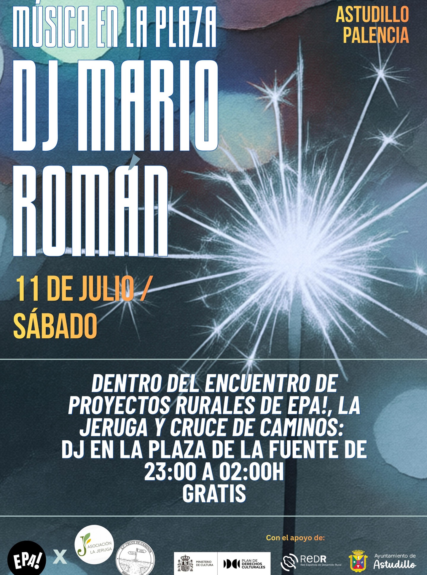 Triatletas, guardad un último cartucho de energía porque este año la carrera no termina en la línea de meta. ¡Llega la T3! Toca colgar las zapatillas, cambiar el chip y darlo todo en la plaza. 🥳

Para celebrar el fin de fiesta por todo lo alto, contaremos con el ambientazo de DJ MARIO ROMÁN dándolo todo a los platos. 🎶💥

Esta gran sesión se celebra dentro del Encuentro de Proyectos Rurales de EPA!, La Jeruga y Cruce de Caminos, uniendo deporte, cultura y medio rural en una jornada que va a ser inolvidable.

📍 ¿Dónde? En la Plaza de la Fuente (Astudillo).

📅 ¿Cuándo? Este sábado, 11 de julio.

🕒 Horario: De 23:00 a 02:00 h.

💰 Precio: ¡GRATIS!

Tanto si has corrido el triatlón como si vienes a dejarte la voz animando, ¡el tercer tiempo obligatorio es aquí! 🍻🕺💃